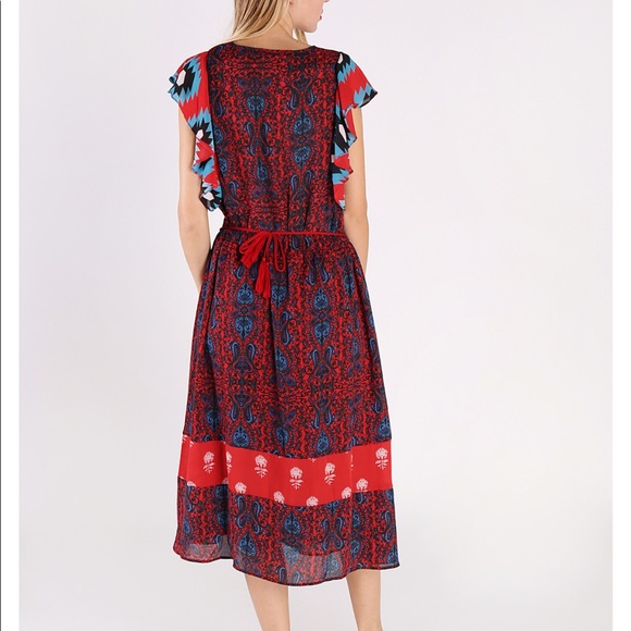 Desigual Boho Midi Dress Sigrid Red Blue Size 10 - Picture 6 of 6